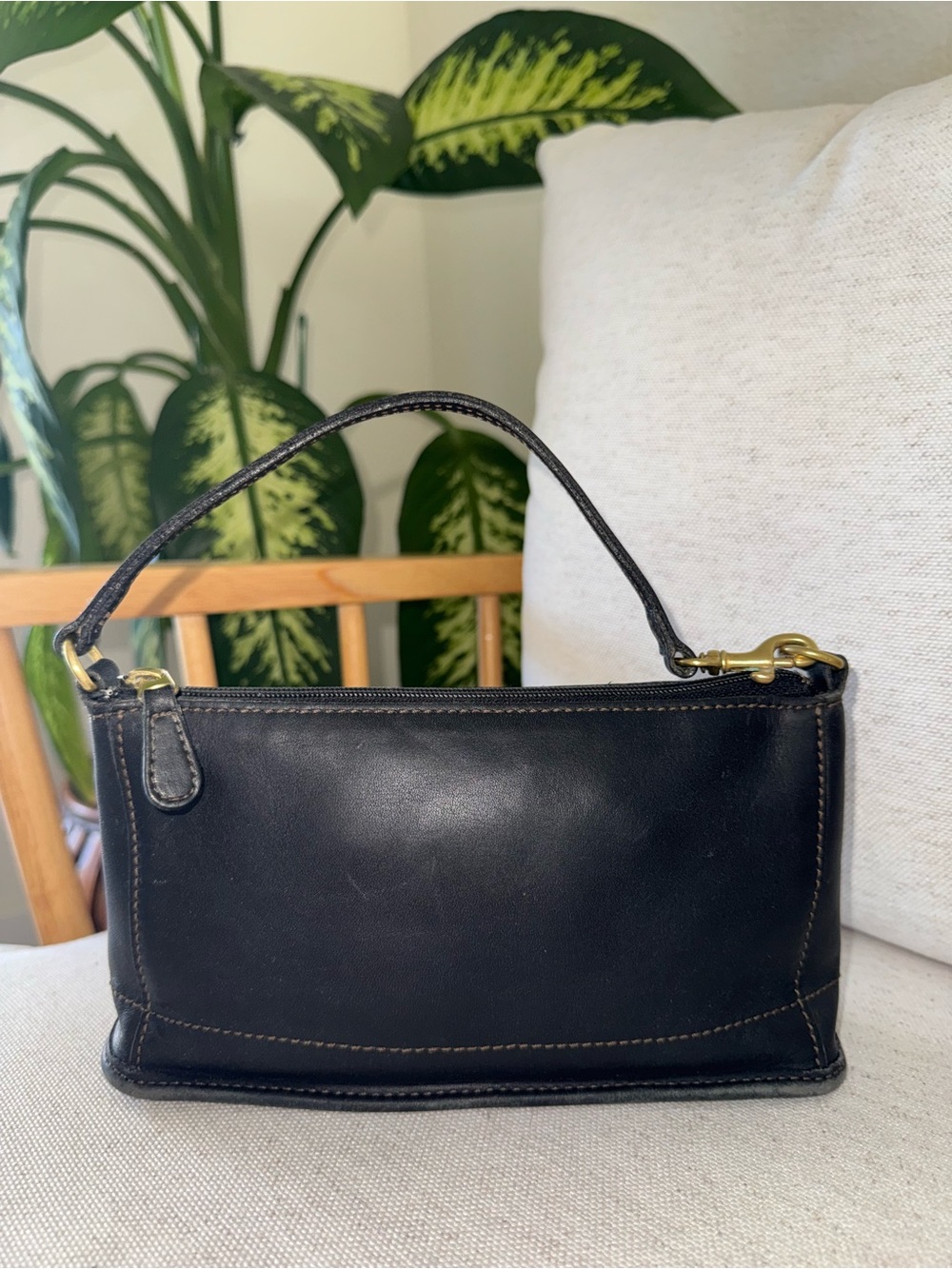 Vintage Coach Bleecker Black Leather Demi Zip Baguette Mini Bag USA Made #9311